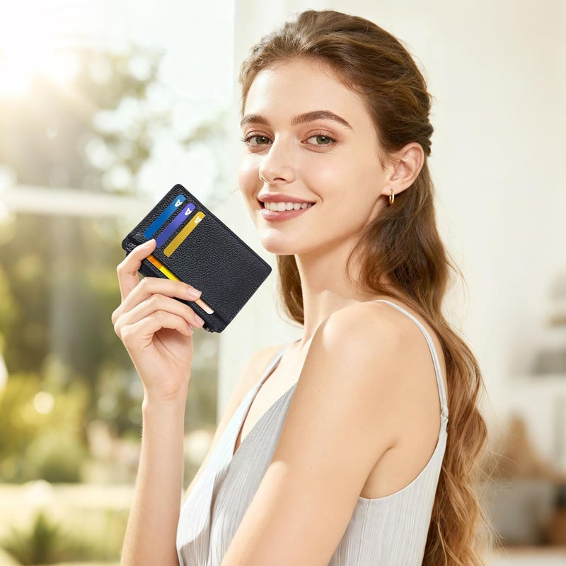 Tipmile Credit Card Holder for Women Slim Minimalist Front Pocket RFID Blocking Wallet Small Compact Card Case with ID Window, Classic Black - Image 4